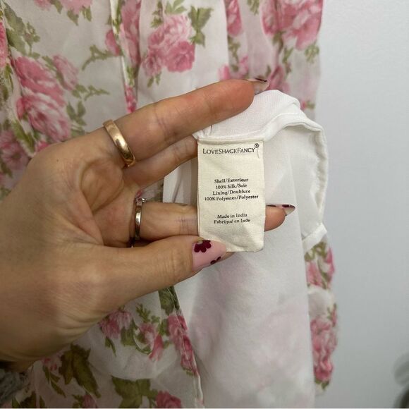 LoveShackFancy Popover Silk Dress Floral Print - Picture 5 of 6